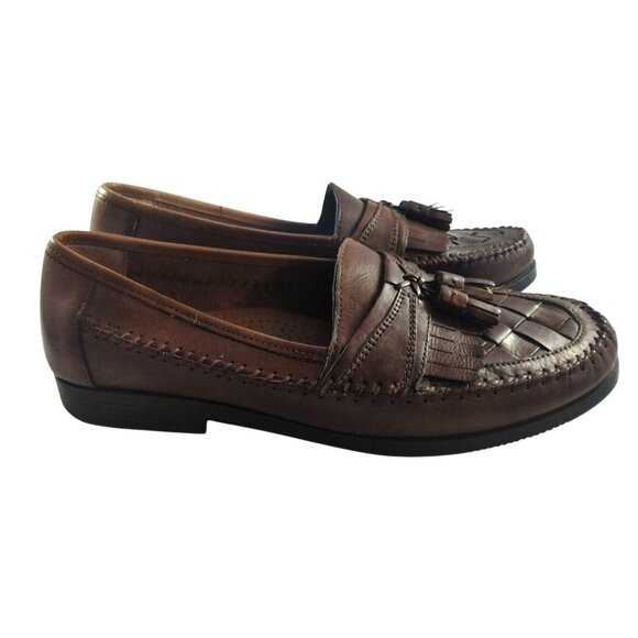 Giorgio Brutini Men's 10 Austin Woven Brown Leather Dress Loafers With Tassels - Picture 5 of 11